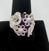 Ottoman Silver Bold Amethyst Wrapped Filigree Ring, Size 8